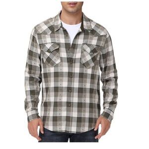 Frye XL dusky green plaid button up flannel mens shirt retro stars western boho